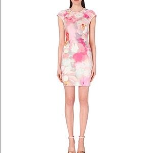 Floral Pink Cap-Sleeve Sheath Dress